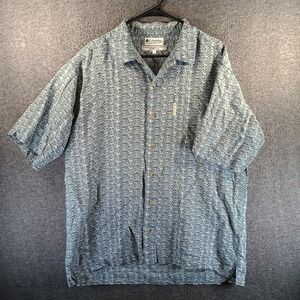 Columbia Short Sleeve Shirt Mens L Tropical Print Blue Button Up Outdoors Pocket